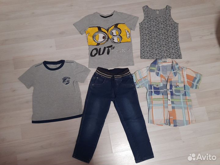 Джинсы, рубашка, футболки пакетом, р 110-116
