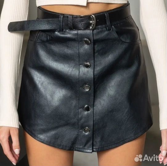 Кожаная юбка-шорты