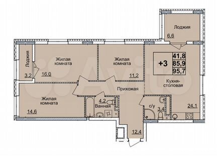 3-к. квартира, 95 м², 17/20 эт.