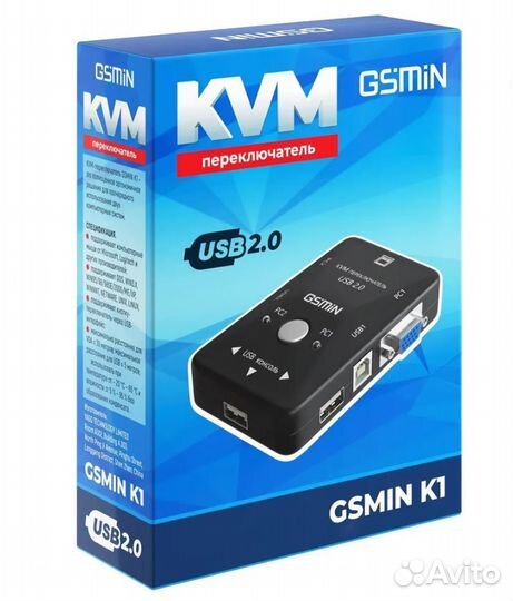 KVM переключатель на 2 пк + USB