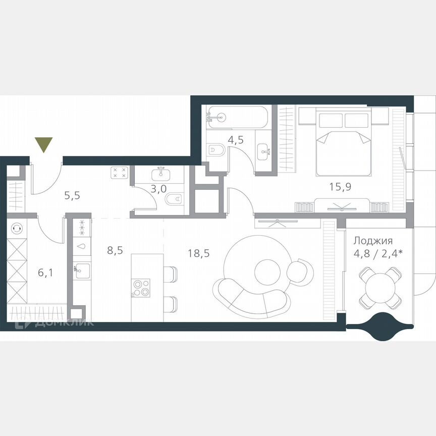 1-к. квартира, 64,4 м², 19/19 эт.