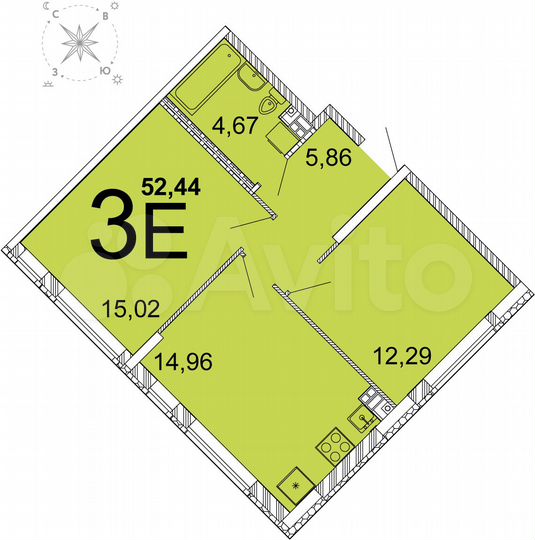 2-к. квартира, 51,8 м², 9/14 эт.