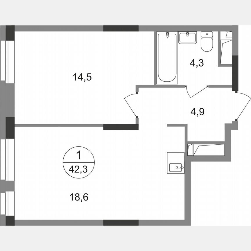 1-к. квартира, 42,3 м², 19/19 эт.