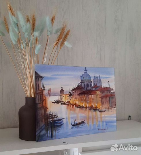 Картина пейзаж Венеция акварелью от художника