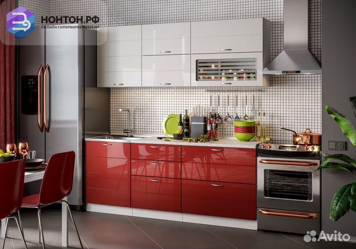 Кухня Модерн 2.0 м белый металлик / гранат металли