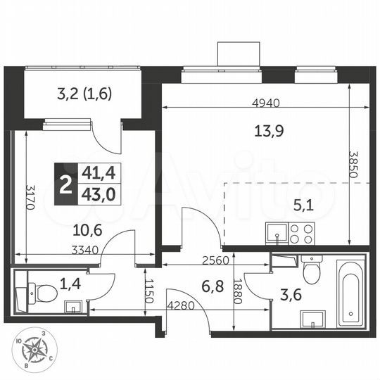 2-к. квартира, 43,5 м², 25/25 эт.