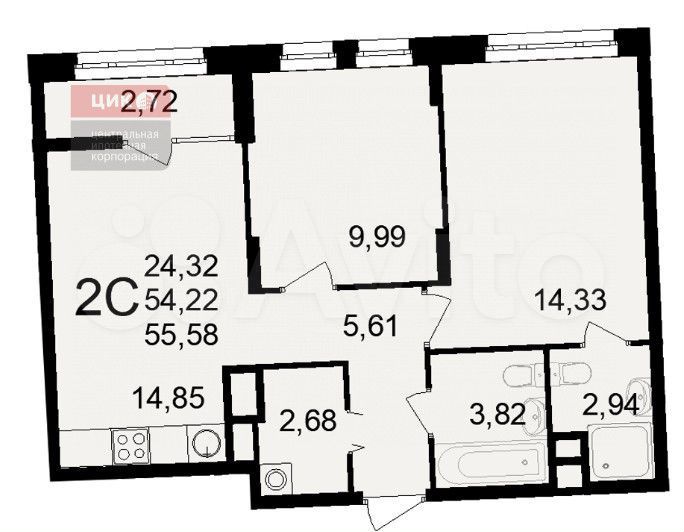 2-к. квартира, 56 м², 8/10 эт.