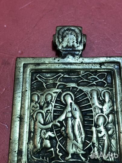 Старинная латунная икона Воскресение Христово