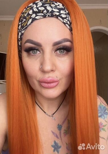 Парик прямой, рыжий, медный 65 см