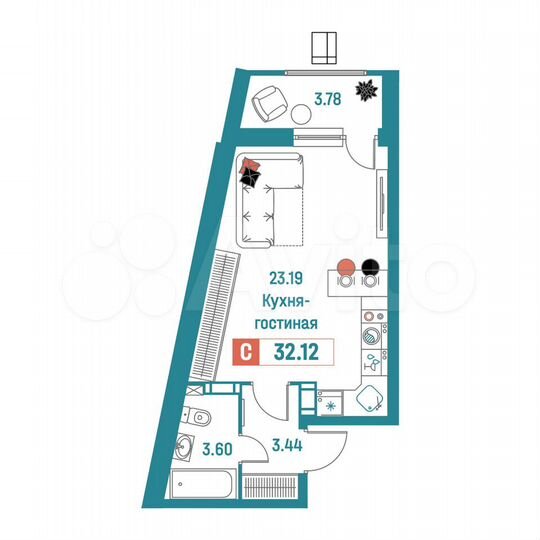Квартира-студия, 32,1 м², 17/18 эт.