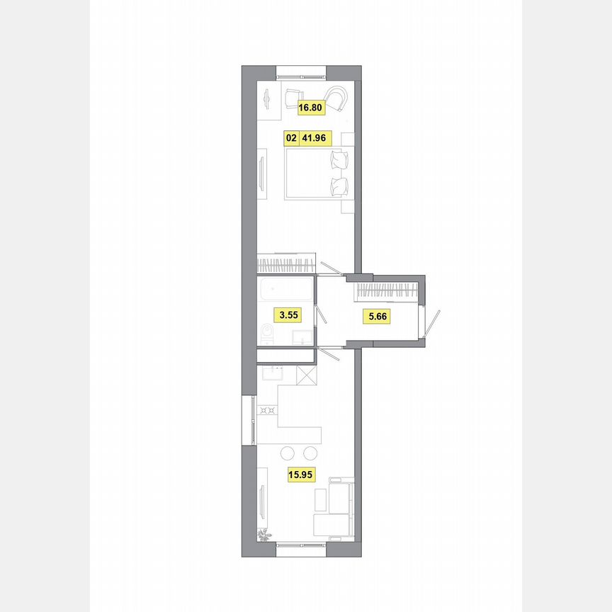1-к. квартира, 42 м², 1/9 эт.