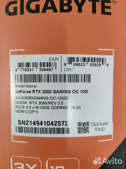 Видеокарта RTX3080 OC 10gb