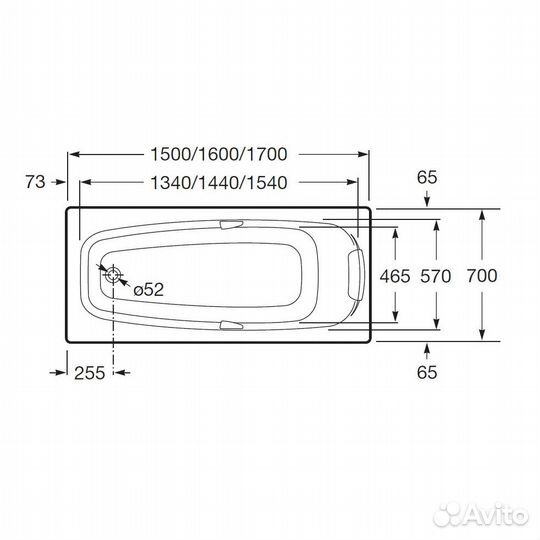 Ванна акрил 160х70 Roca Sureste ZRU9302787 прямоу