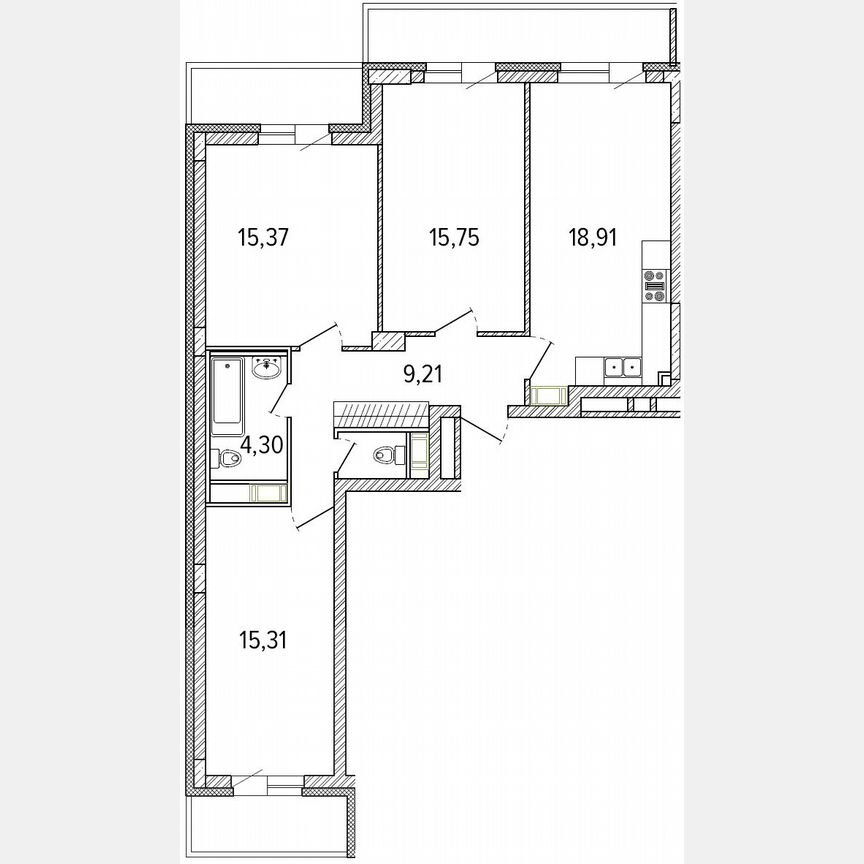 3-к. квартира, 87,9 м², 3/9 эт.
