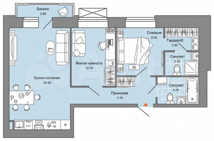 2-к. квартира, 66 м², 7/9 эт.