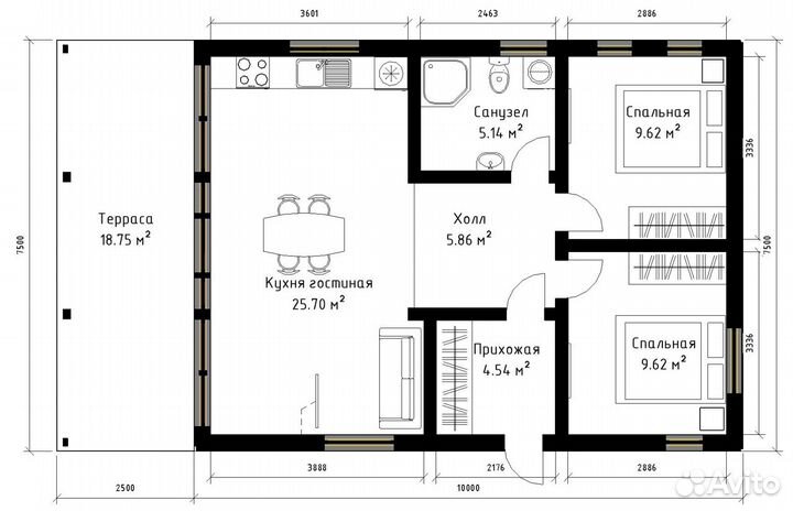 Каркасный дом 75 м² под ключ