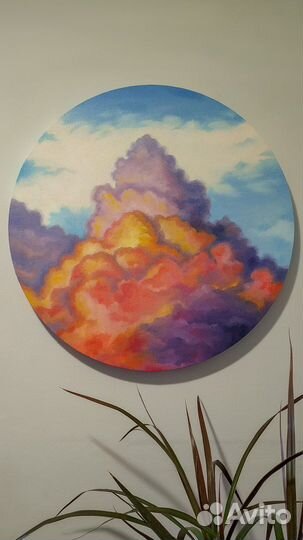 Круглая картина маслом «Закат»