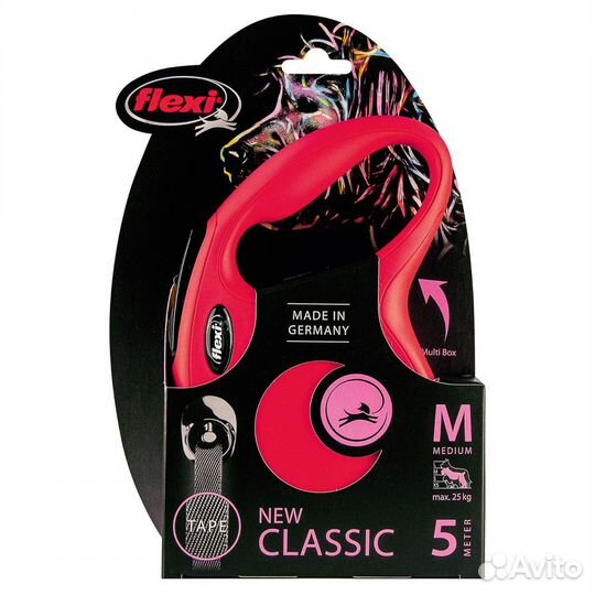 Поводок Flexi M (до 25 кг), 5 м лента, красная