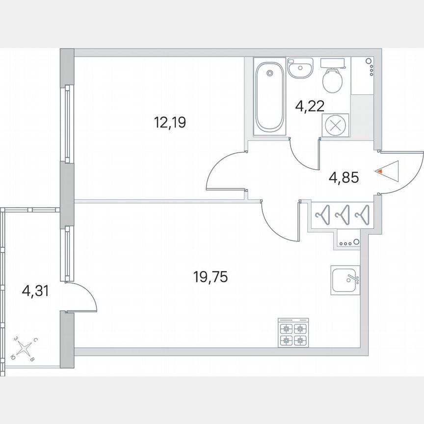 1-к. квартира, 42,3 м², 6/8 эт.
