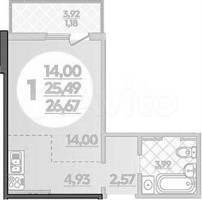 Квартира-студия, 26,7 м², 10/14 эт.