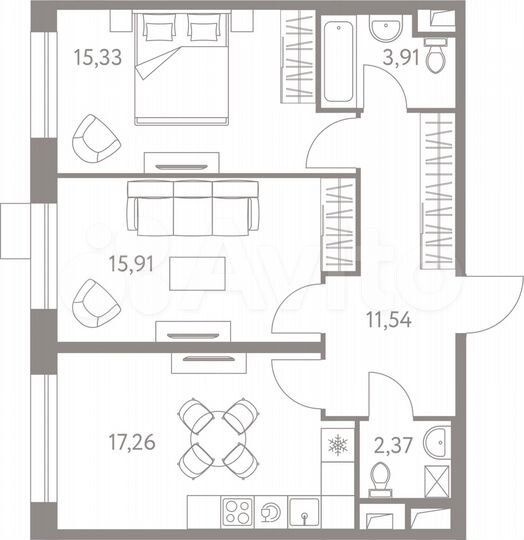 2-к. квартира, 66,3 м², 9/15 эт.