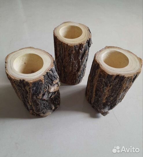 Стаканы из спилов дерева, декор интерьер