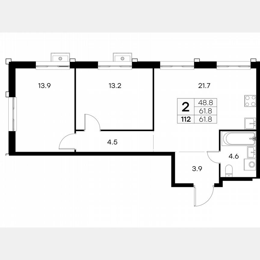 2-к. квартира, 61,8 м², 15/23 эт.