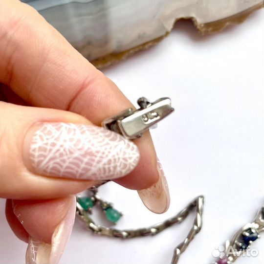 Комплект серебро серьги, кольцо, колье, браслет