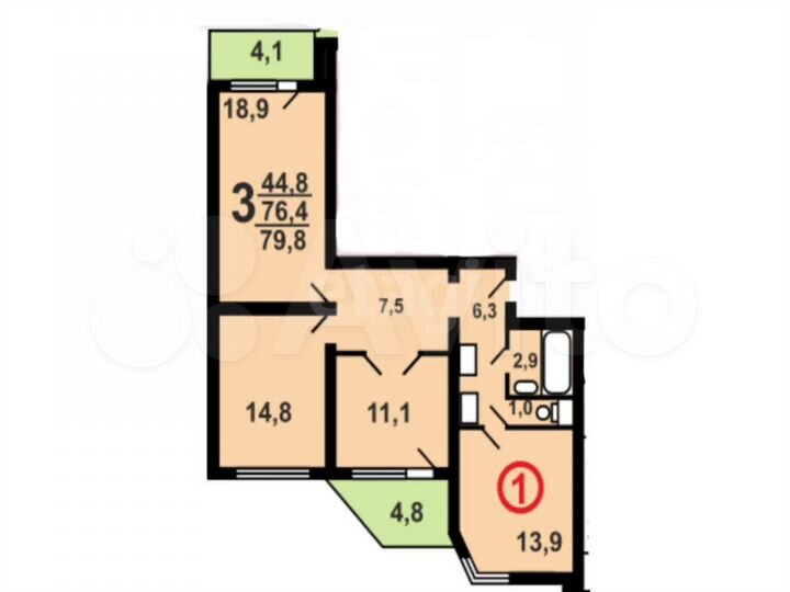 3-к. квартира, 75,3 м², 18/25 эт.