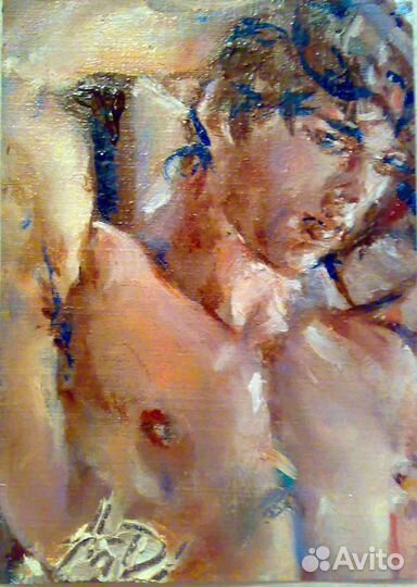 Картины парень, торс, 3 портрета, масло,автор