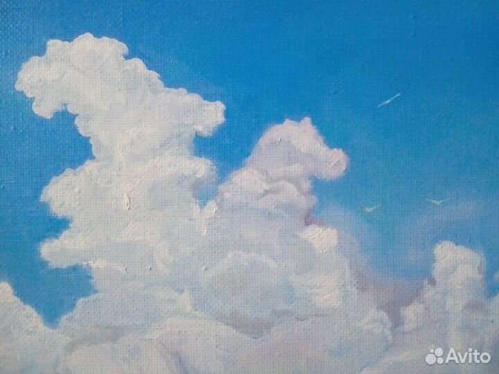 Интерьереая картина маслом в раме с пейзажем