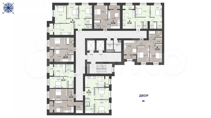 2-к. квартира, 58,2 м², 11/16 эт.