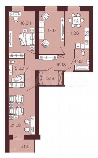 3-к. квартира, 105,7 м², 2/13 эт.