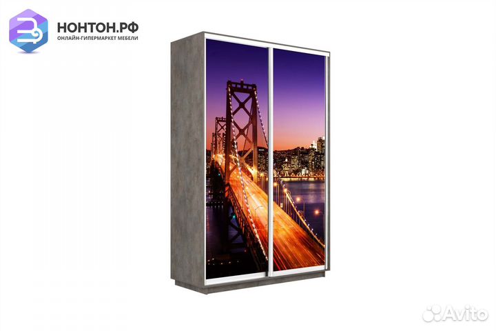 Шкаф-купе 2-х дверный Нонтон фото №1007 / бетон