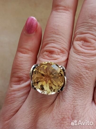 Серебряное кольцо СССР с натуральным цитрином