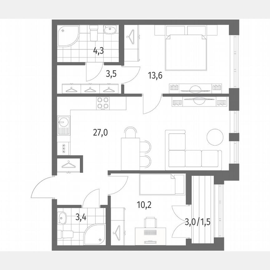 2-к. квартира, 63,3 м², 2/9 эт.