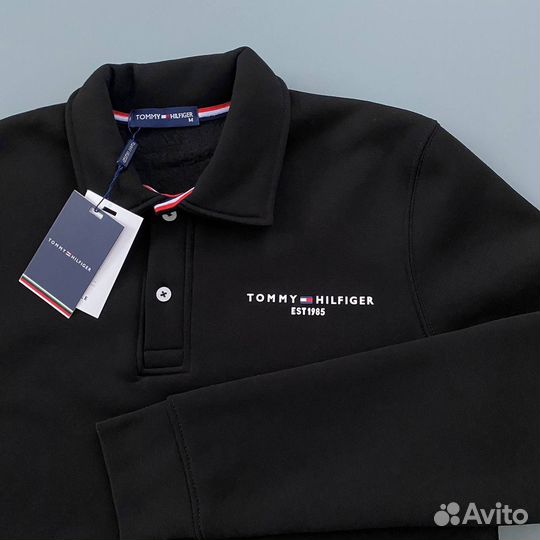 Tommy hilfiger свитшот на пуговицах черный (флис)