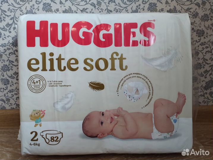 Подгузники Huggies Elite Soft 4-6кг 2 размер 82шт