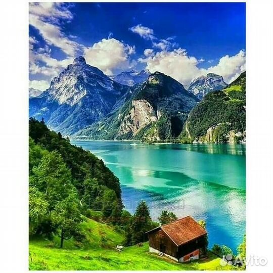 Картина по номерам 30x40 Домик рядом с озером неим