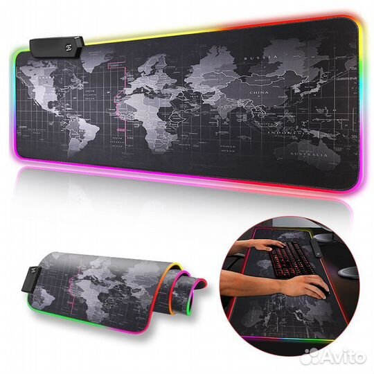 Коврик для мыши Карта мира с RGB-подсветкой 70х30