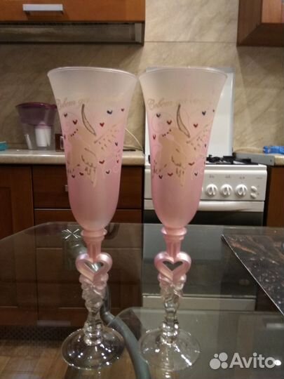 Свадебные фужеры розовые хрусталь 2 штуки
