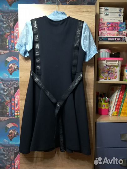 Школьная форма. Синий сарафан + кардиган и блузка