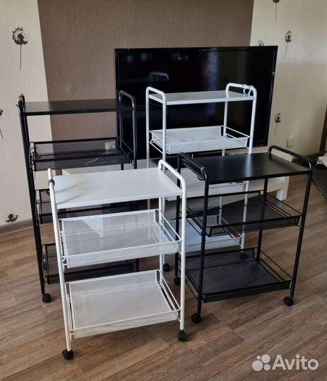 Этажерки двух цветов со столиком на колесах