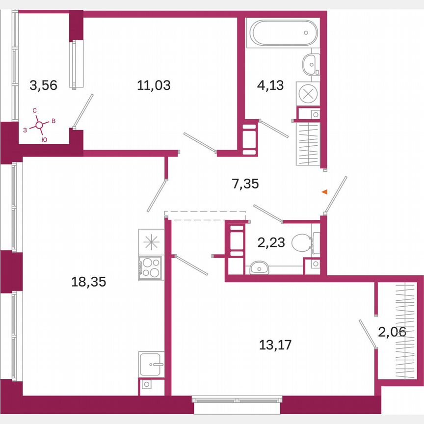 2-к. квартира, 60,1 м², 4/10 эт.