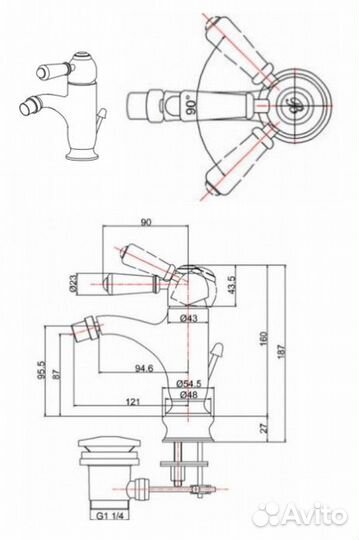 Смеситель для биде Burlington Chelsea Regent CHR23