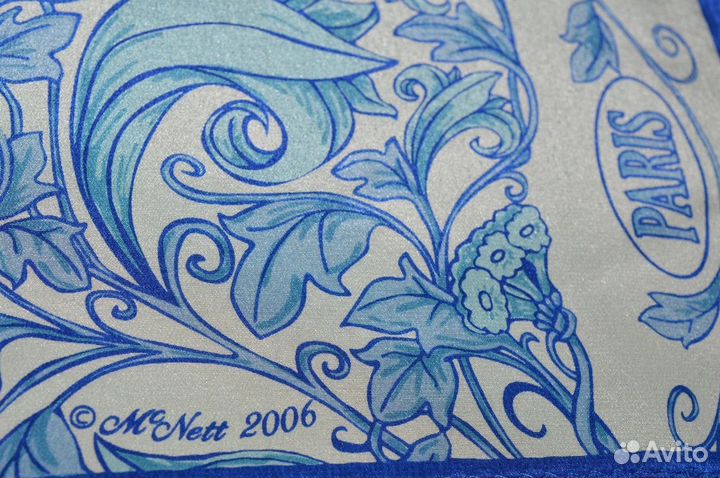 Шелковый шарф Париж Paris белый голубой