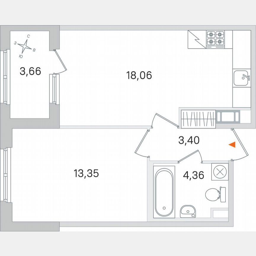1-к. квартира, 41 м², 4/4 эт.