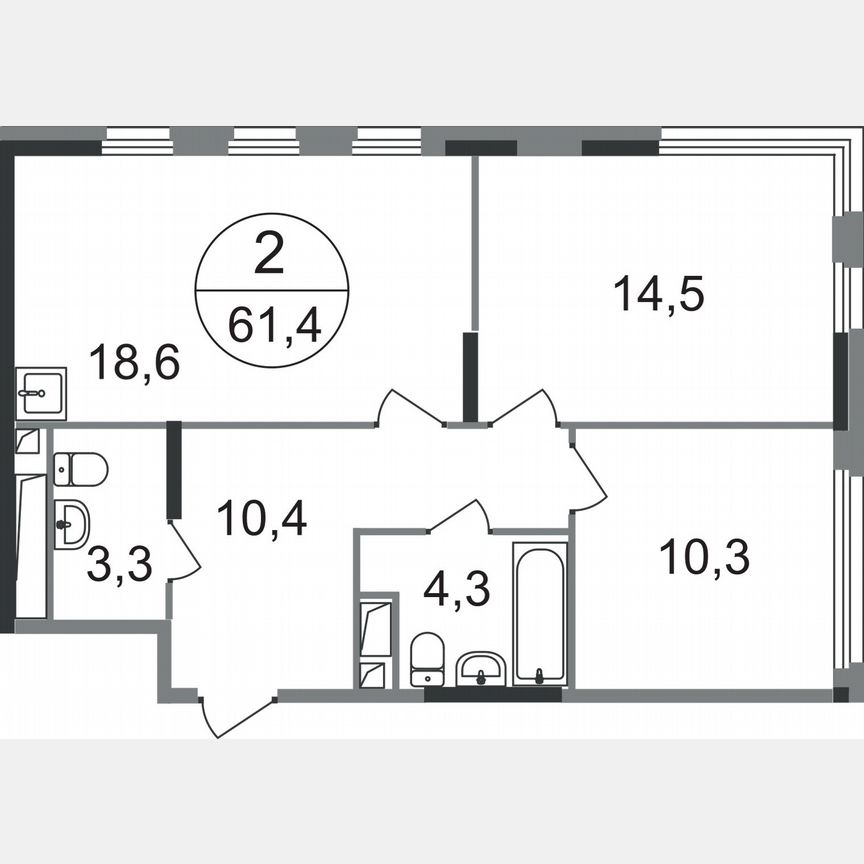 2-к. квартира, 61,4 м², 5/17 эт.