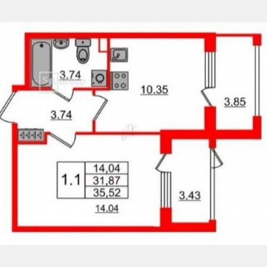 1-к. квартира, 35,5 м², 1/4 эт.