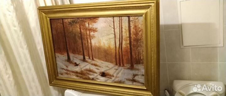 Картина Зимний кедровый лес и тетерева.Живопись 50